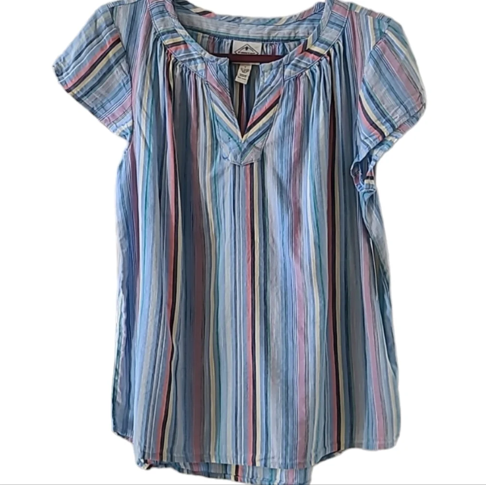 ST. JOHN'S BAY WOMEN'S BLUE SHORT SLEEVE STRIPED TOP SIZE SMALL_2